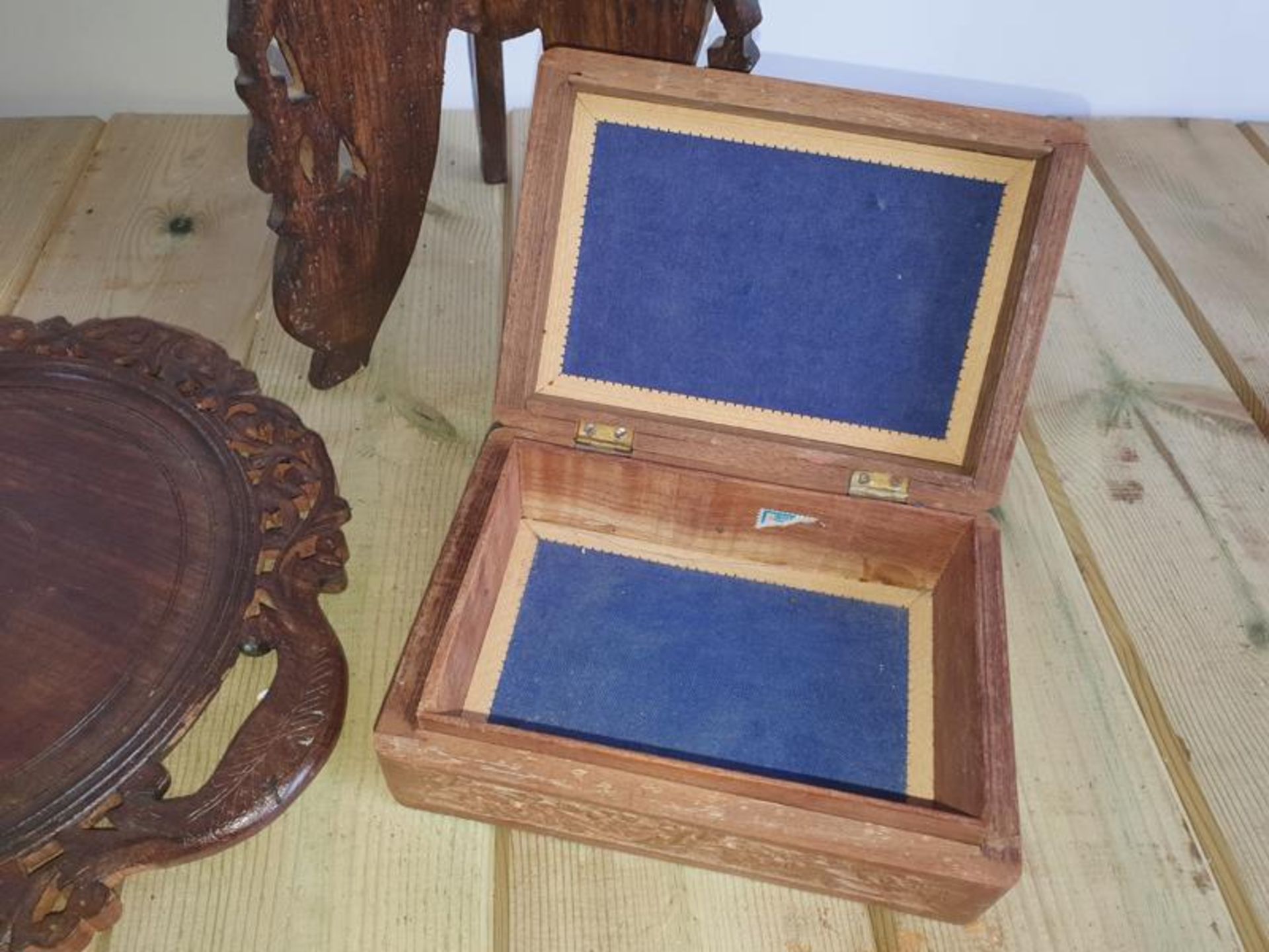 Indian Carved Table, Plate & Box - Image 4 of 6