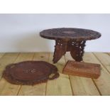 Indian Carved Table, Plate & Box