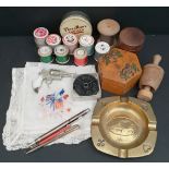 Antique Vintage Parcel of Treen, Sewing Items Pig Ashtray etc