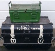 Vintage Military Trunk & Green Metal Ammo Box 1941