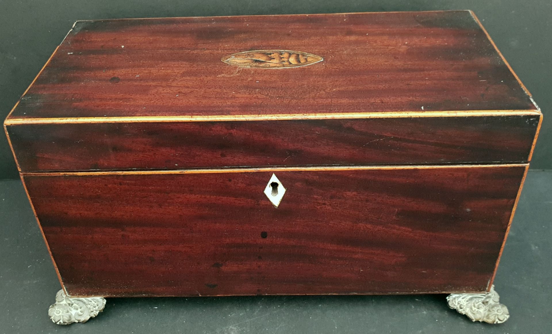 Antique Wooden Tea Caddy On Cast Feet