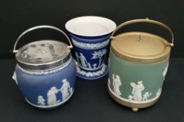 Antique 3 x Wedgwood Items 2 Biscuit Barrels & 1 Vase