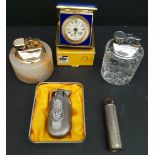 Vintage 3 x Collectable Lighters, Clock & Tyre Pressure Gauge