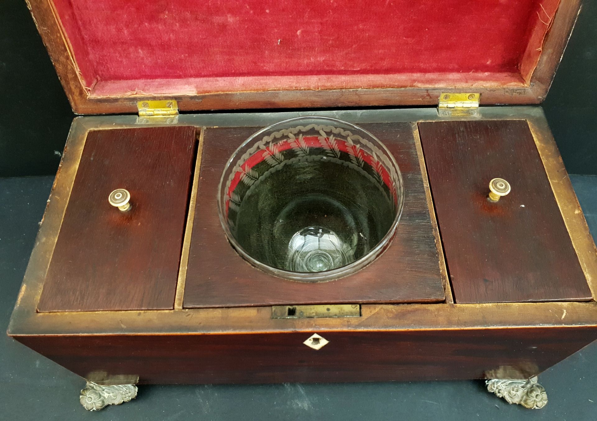 Antique Wooden Tea Caddy On Cast Feet - Image 4 of 5