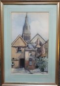 Antique Art Watercolour Painting Building Scene Possibly Worcester
