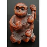 Vintage Wooden Netsuke Monkey Signed
