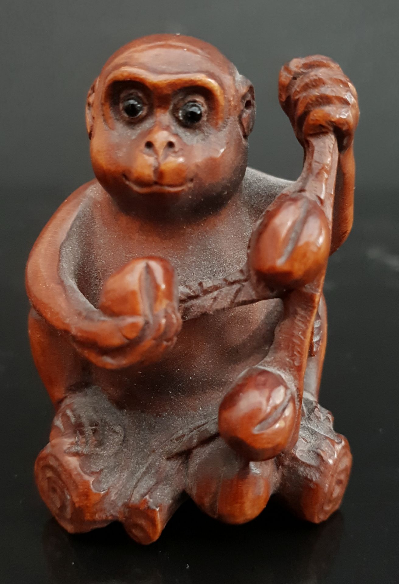 Vintage Wooden Netsuke Monkey Signed