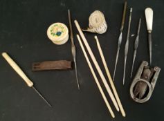 Antiques Parcel Bone & Mother of Pearl Sewing Crochet Items