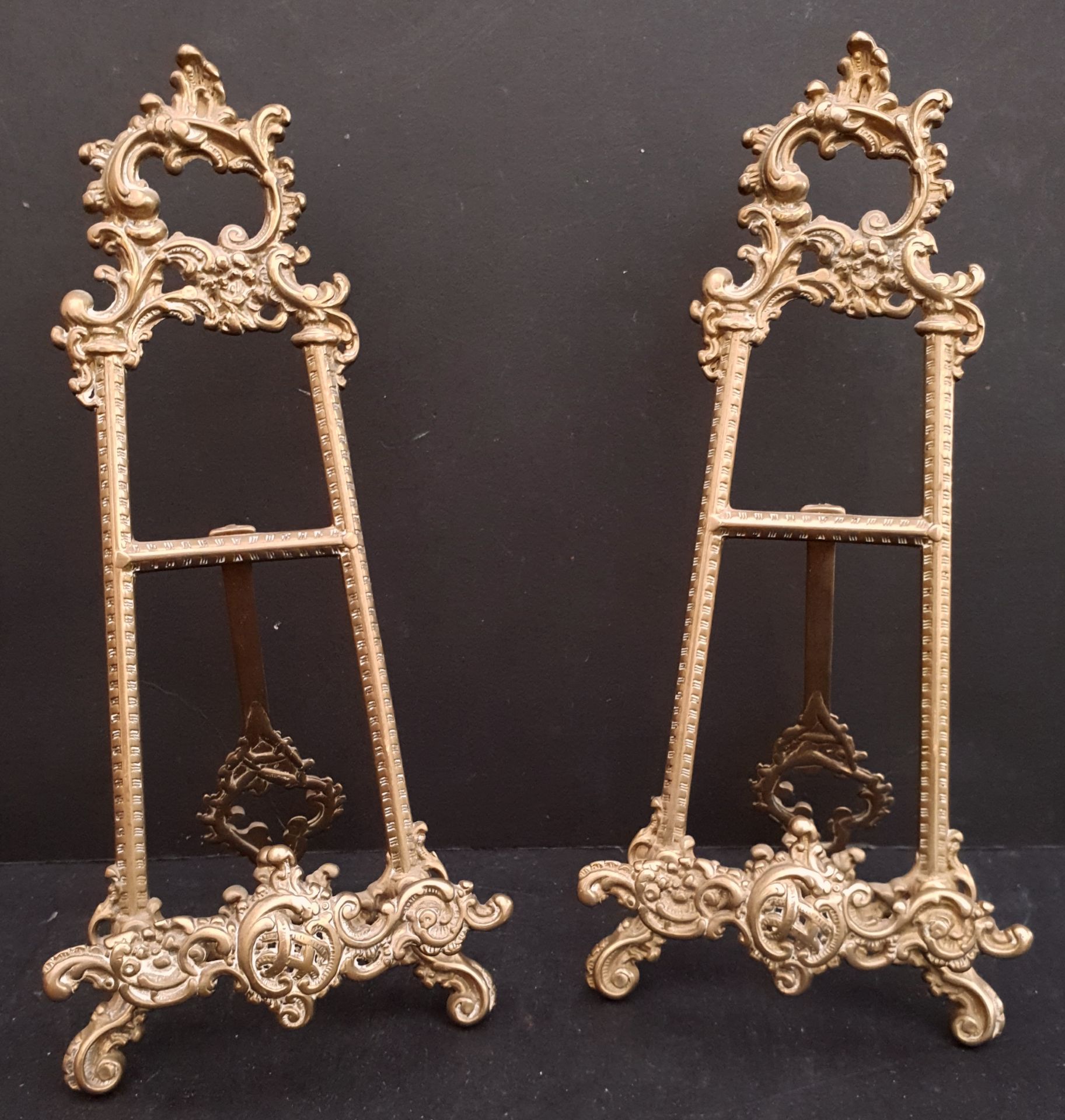 Antique Pair Brass Picture Stands 10 inches Tall