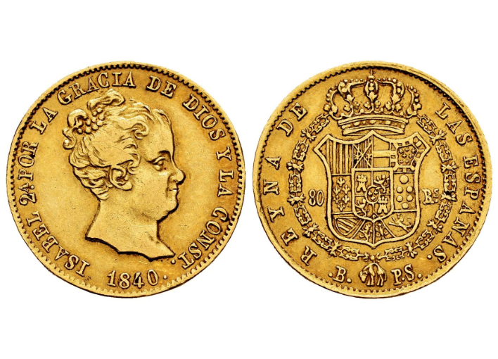 Elizabeth II (1833-1868). 80 reales. 1840. Barcelona