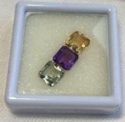 Amethyst Citrine Prasiolite 6.20 cts Asscher Cut Octagons 3 pcs gemstones