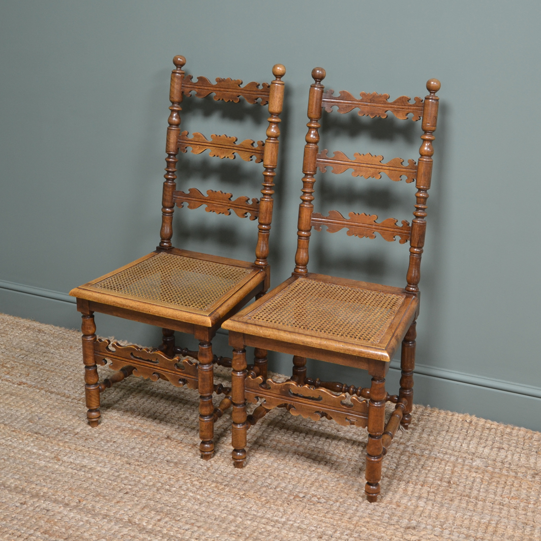 Pair of Fruitwood Antique Ladder Back Chairs - Image 7 of 8