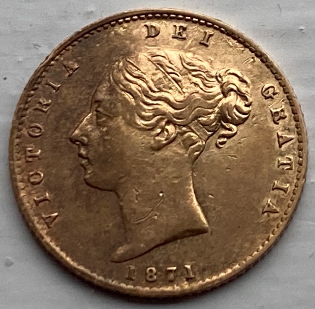 Scarce extremely fine 1871 'sydney' gold half sovereign