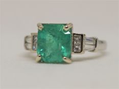 Exclusive GIA Certified 2.82 ct Vivid Green Colombian Emerald & Diamonds Ring