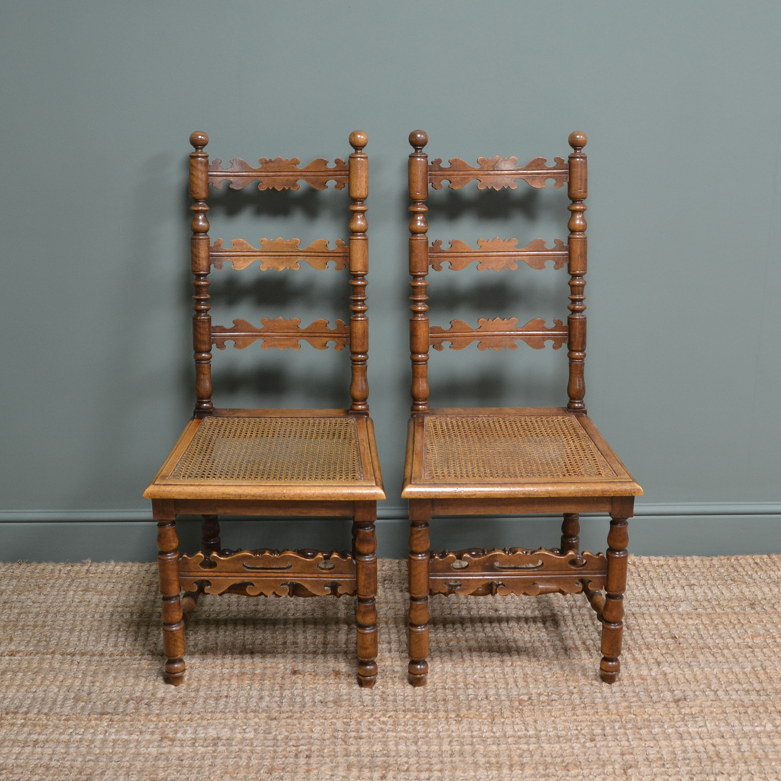 Pair of Fruitwood Antique Ladder Back Chairs