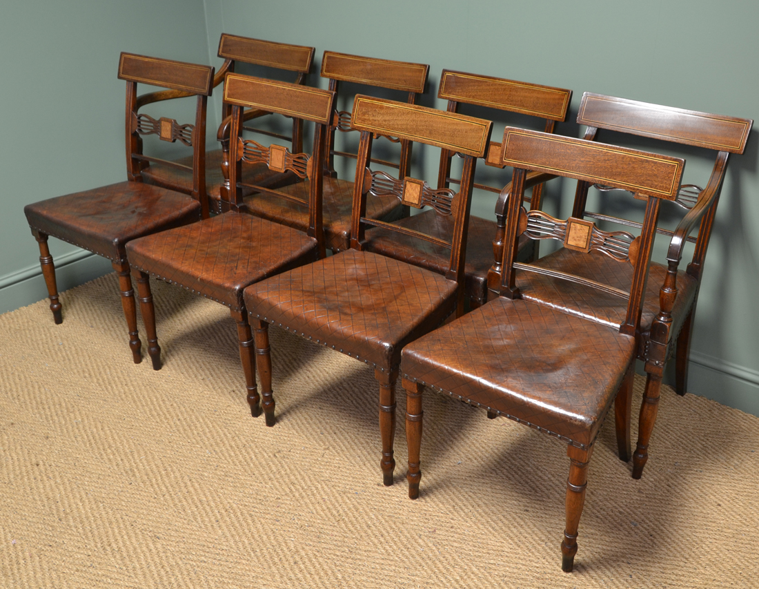 Striking Set of Eight Regency Antique Mahogany Dining Chairs - Image 8 of 10