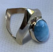 Larimar 5 ct 14x10mm Oval 9 ct wishbone vintage ring