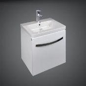 RAK Resort gloss white wall hung vanity unit 500 wide with ceramic basin