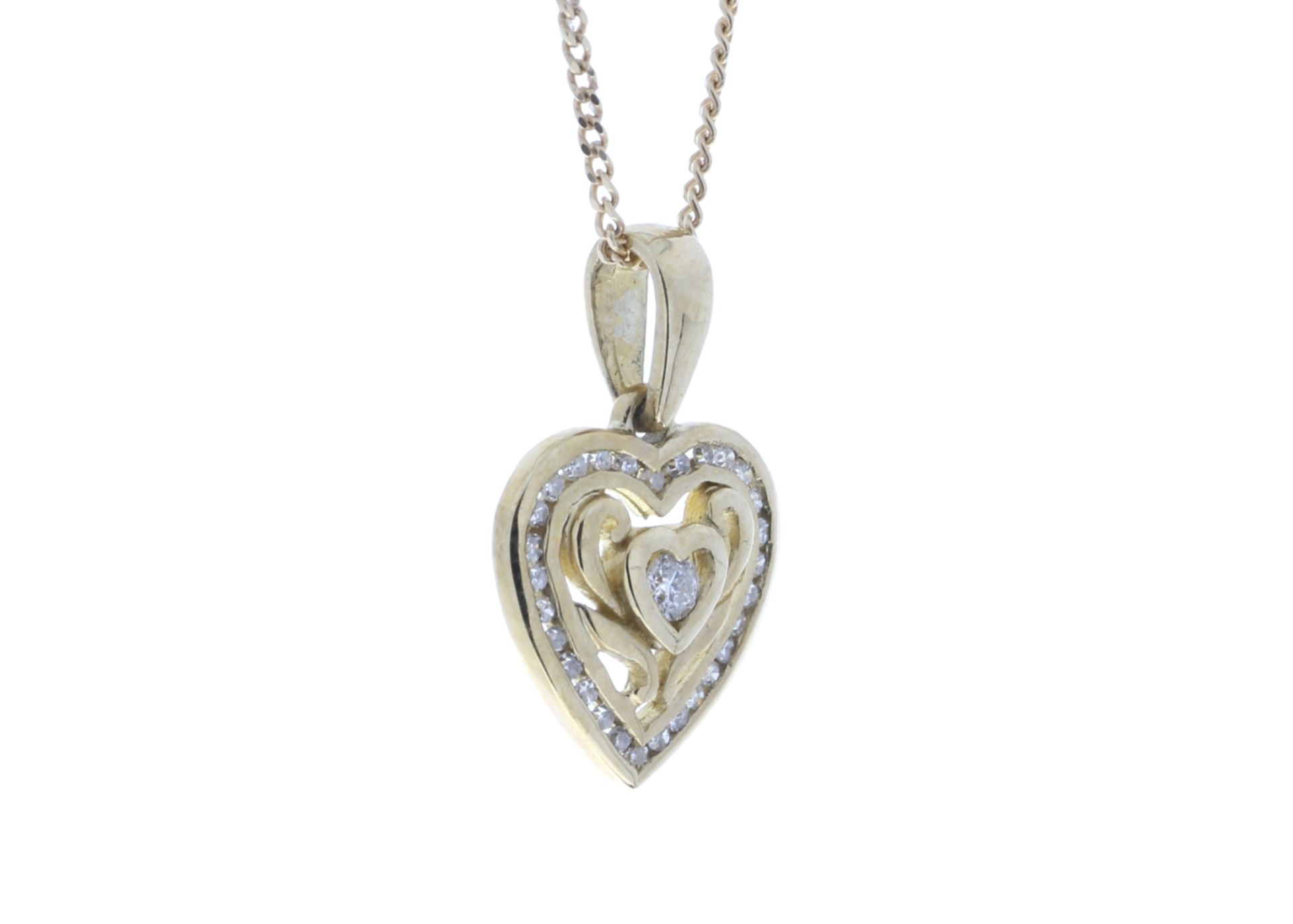 9ct Yellow Gold Heart Pendant Set With Diamonds With Centre Heart and Swirls 0.18 Carats - Image 2 of 4