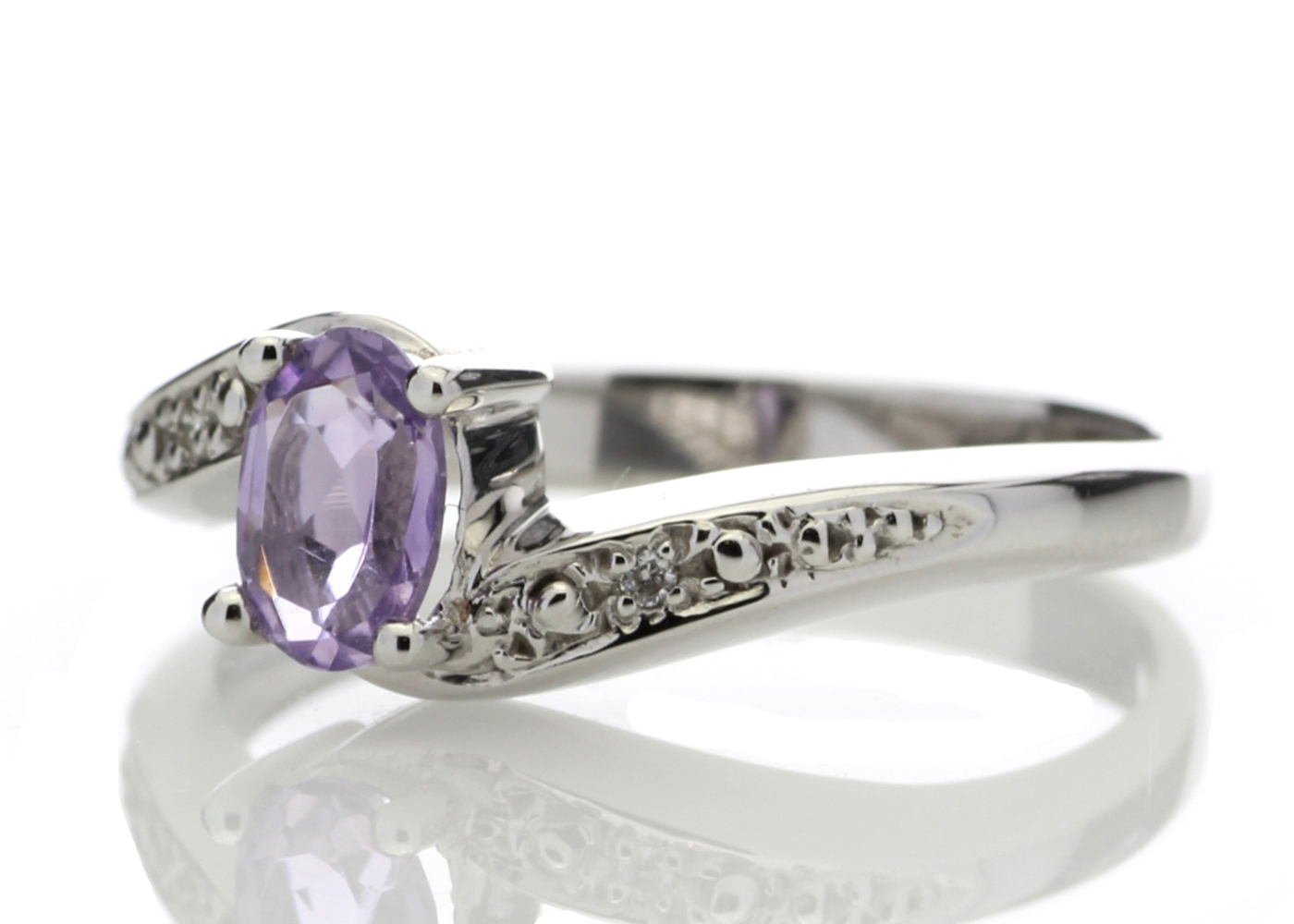 9ct White Gold Amethyst Diamond Ring 0.01 Carats - Image 2 of 4