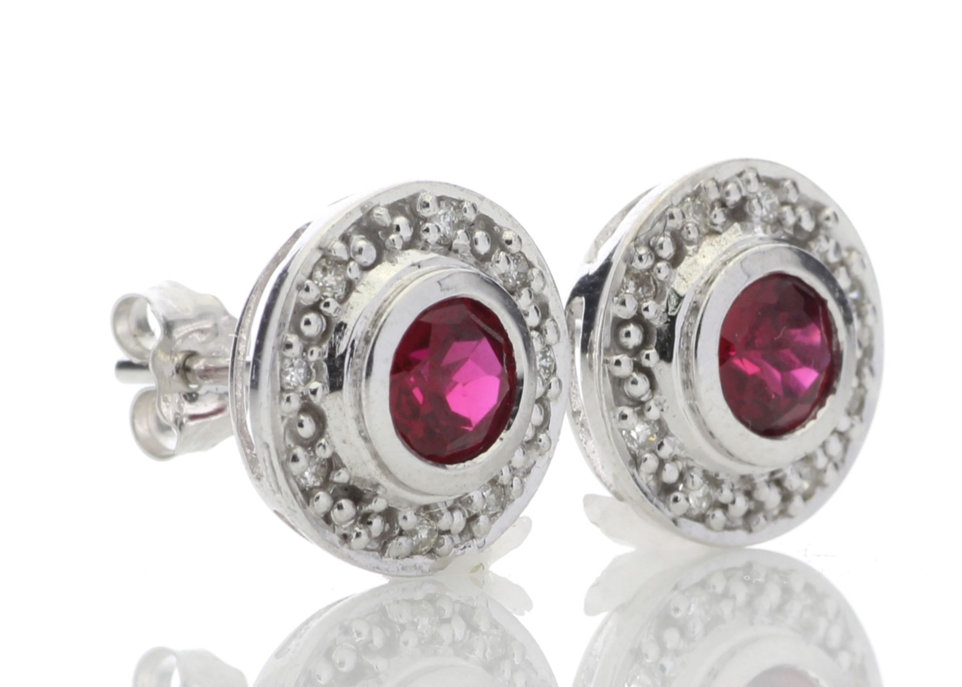 9ct White Gold Created Ruby Diamond Earring 0.16 Carats - Image 4 of 4