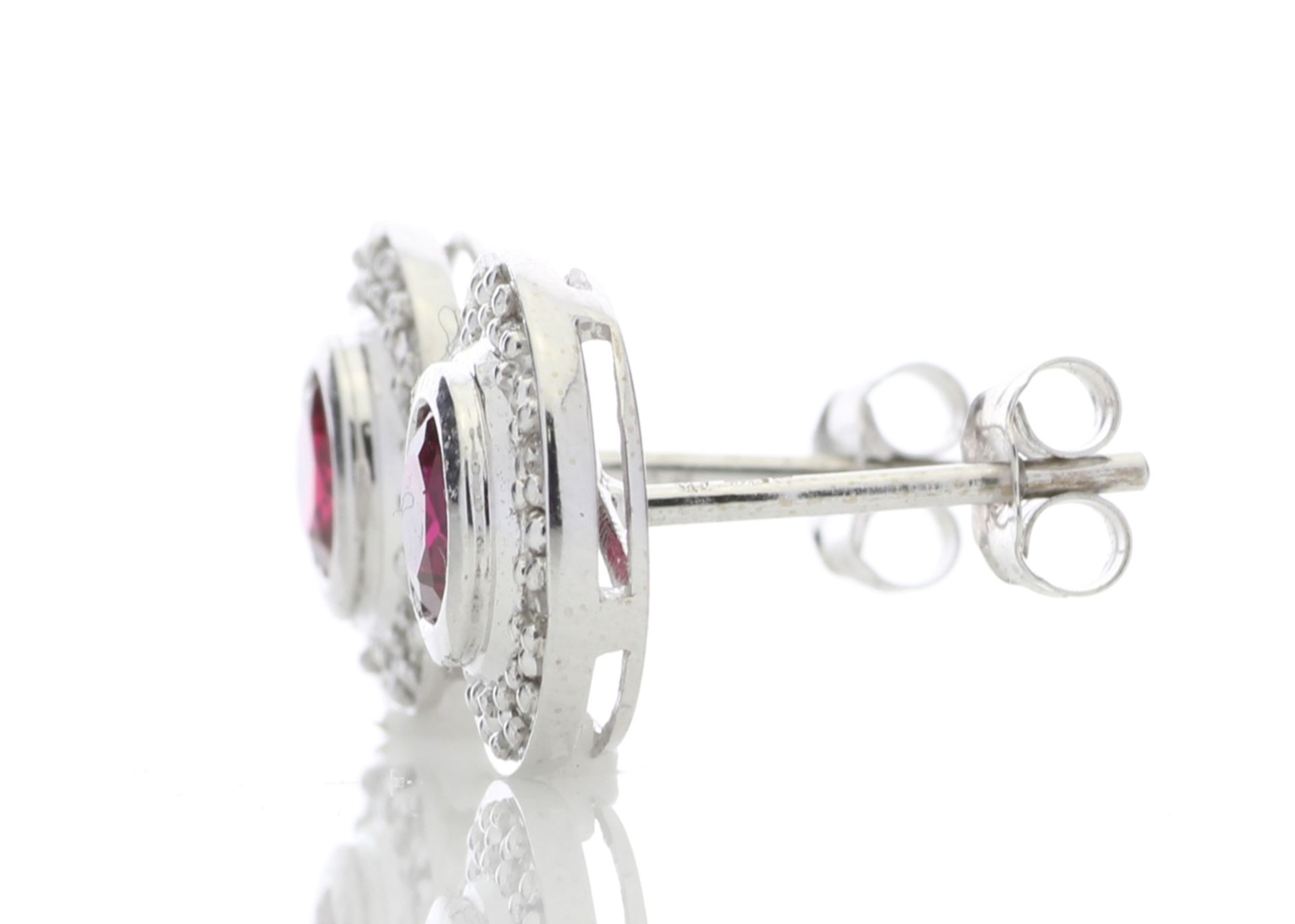 9ct White Gold Created Ruby Diamond Earring 0.16 Carats - Image 3 of 4