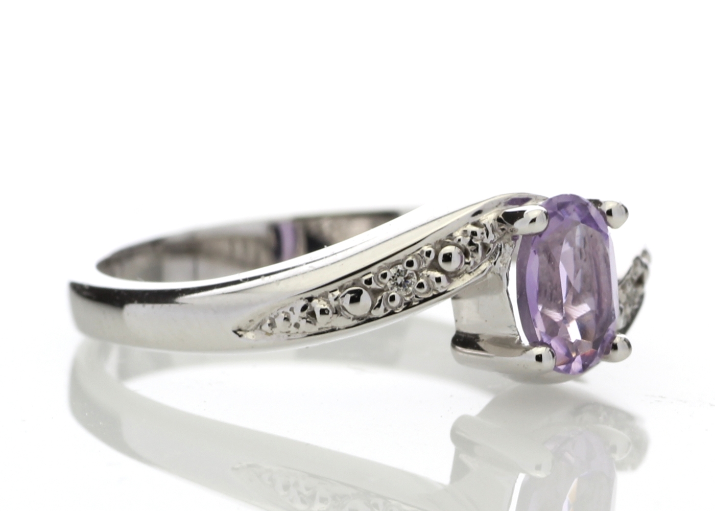 9ct White Gold Amethyst Diamond Ring 0.01 Carats - Image 4 of 4