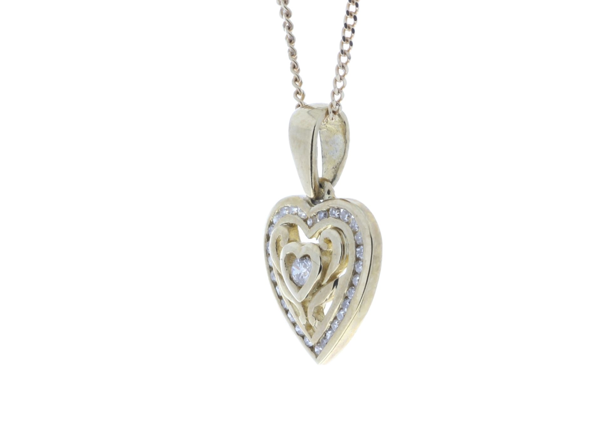 9ct Yellow Gold Heart Pendant Set With Diamonds With Centre Heart and Swirls 0.18 Carats - Image 4 of 4