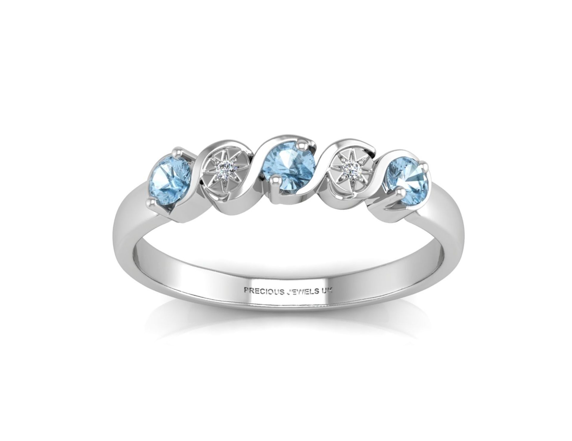 9ct White Gold Semi Eternity Diamond And Blue Topaz Ring 0.01 Carats - Image 3 of 4