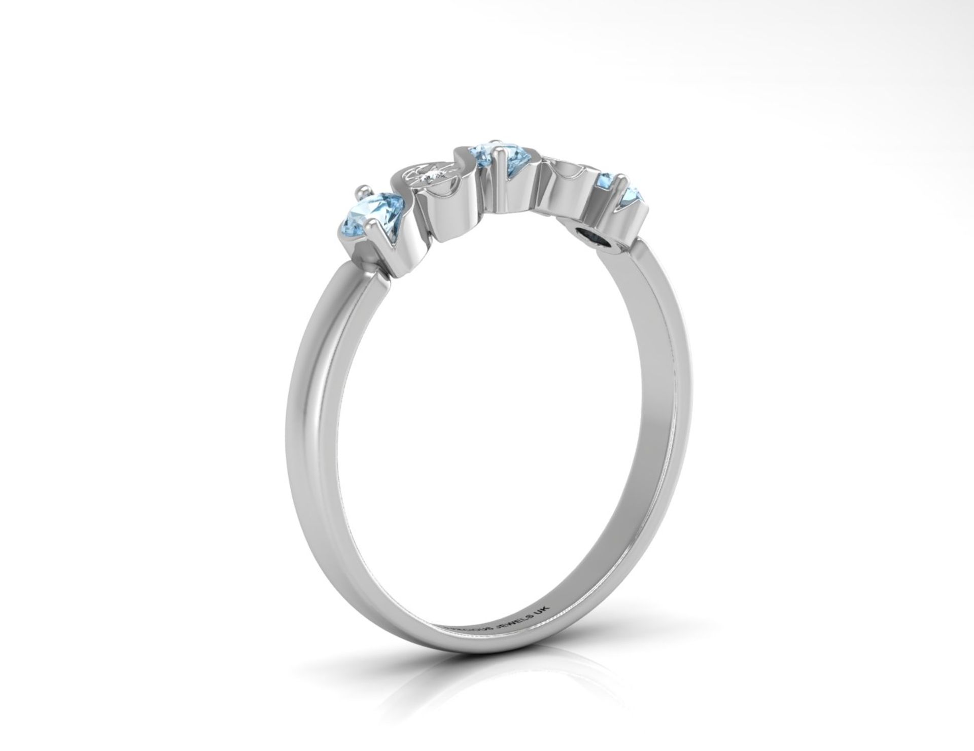 9ct White Gold Semi Eternity Diamond And Blue Topaz Ring 0.01 Carats - Image 2 of 4