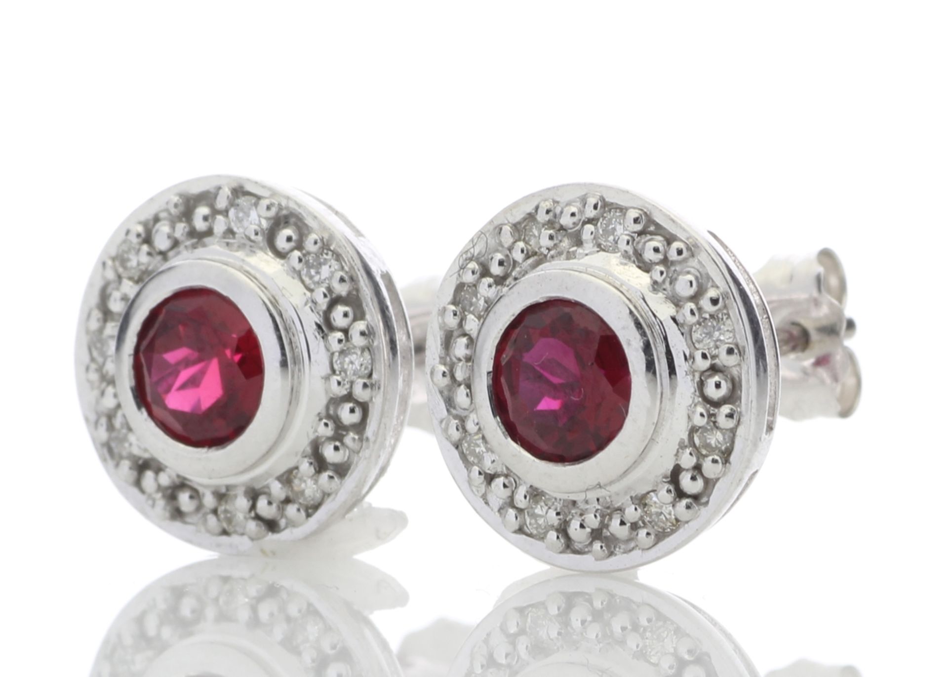 9ct White Gold Created Ruby Diamond Earring 0.16 Carats - Image 2 of 4