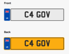 C4 GOV. Private vehicle registration number plate, ready to transfer to new owner