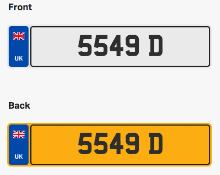 5549 D. Private vehicle registration number plate, ready to transfer to new owner