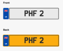 PHF 2. Private vehicle registration number plate, ready to transfer to new owner