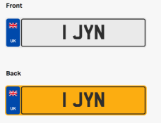 1 JYN. Private vehicle registration number plate, ready to transfer to new owner