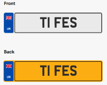 T1 FES. Private vehicle registration number plate, ready to transfer to new owner