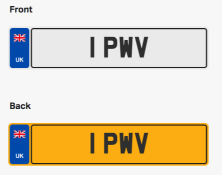 1 PWV. Private vehicle registration number plate, ready to transfer to new owner