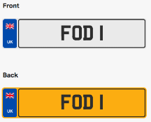 FOD 1. Private vehicle registration number plate, ready to transfer to new owner