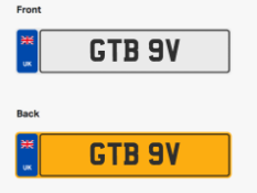 GTB 9V. Private vehicle registration number plate, ready to transfer to new owner