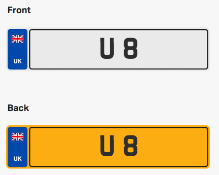 U 8. Private vehicle registration number plate, ready to transfer to new owner