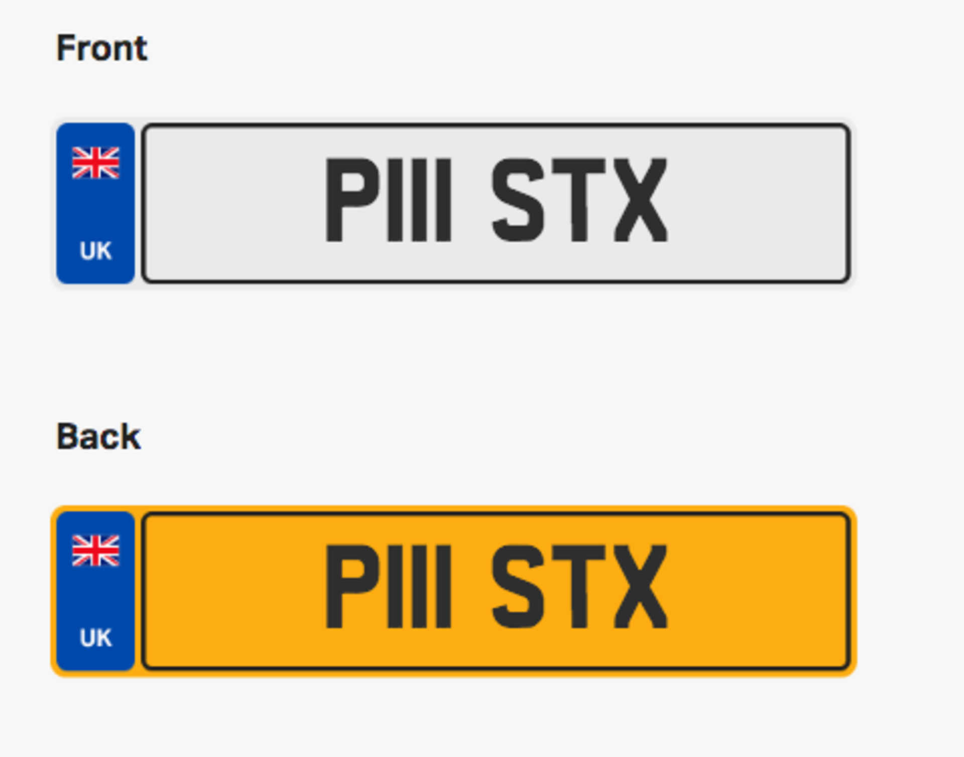 P111 STX. Private vehicle registration number plate, ready to transfer to new owner