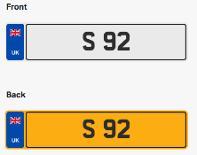 S 92. Private vehicle registration number plate, ready to transfer to new owner