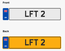 LFT 2. Private vehicle registration number plate, ready to transfer to new owner