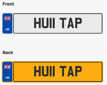 HU11 TAP. Private vehicle registration number plate, ready to transfer to new owner