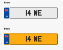 14 WE. Private vehicle registration number plate, ready to transfer to new owner