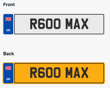 R600 MAX. Private vehicle registration number plate, ready to transfer to new owner