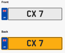 CX 7. Private vehicle registration number plate, ready to transfer to new owner