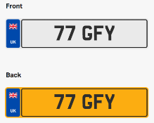 77 GFY. Private vehicle registration number plate, ready to transfer to new owner