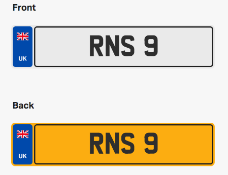 RNS 9. Private vehicle registration number plate, ready to transfer to new owner