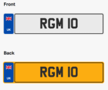 RGM 10. Private vehicle registration number plate, ready to transfer to new owner